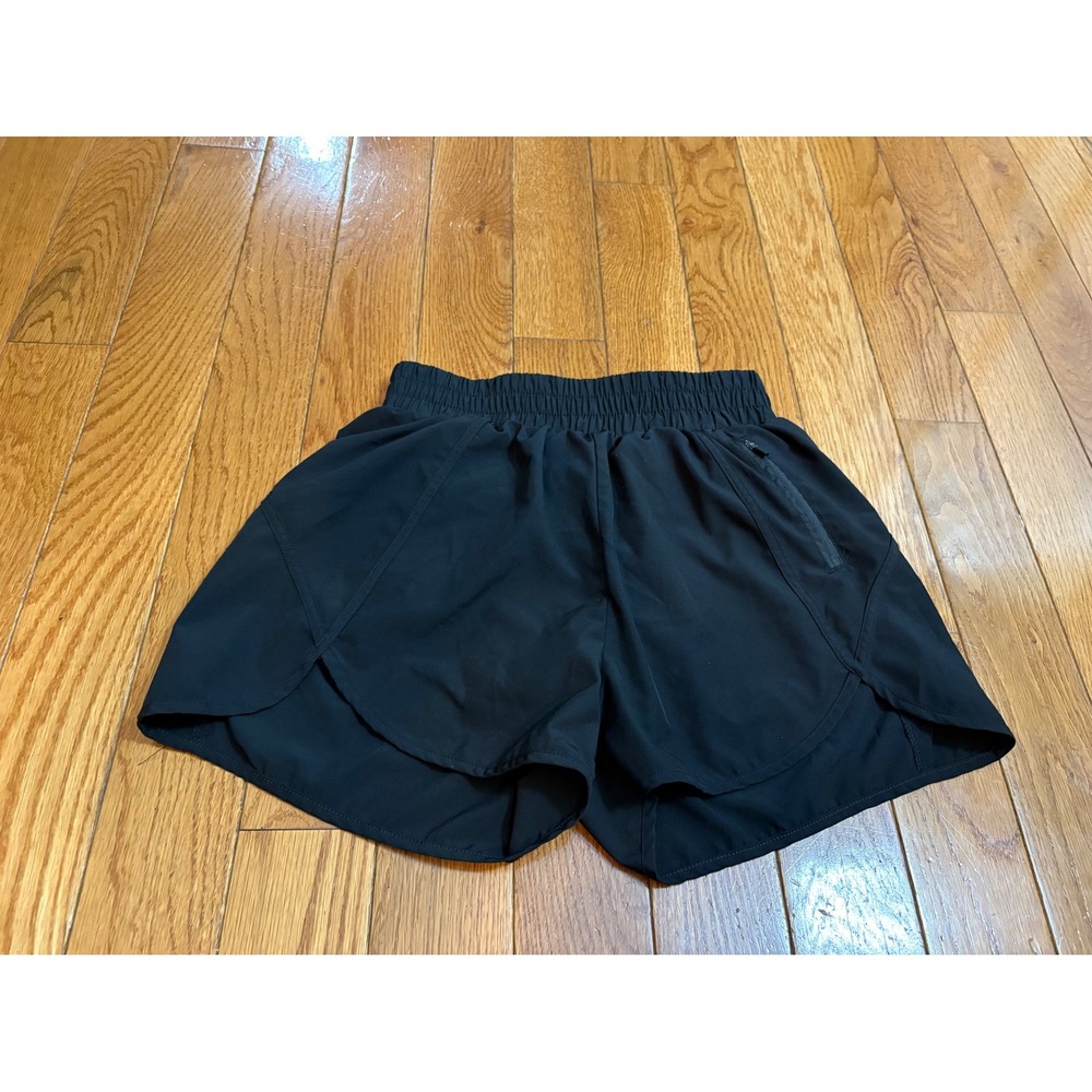 URATOT Womens‎ Black Athletic lined Running Shorts Side Zipper Pocket Size Small
